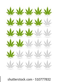 Hemp leaf ranking symbols suitable for rating products made from hemp or marijuana
