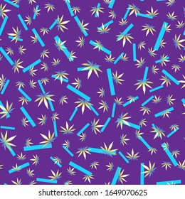 El cáñamo sale con gradiente sobre un fondo azul. Resumen de un patrón brillante sin fisuras para imprimir y diseñar en ropa y tela.