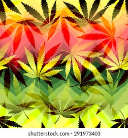 Hemp leaves on chevrons background. Seamless pattern,