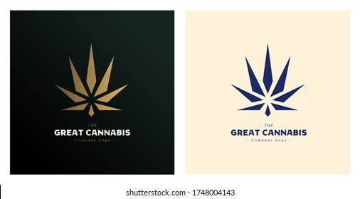 Hemp logo triangle design. Vector Cannabis premium leaf modern logo icon sign. Gold logotype for CBD oil marijuana