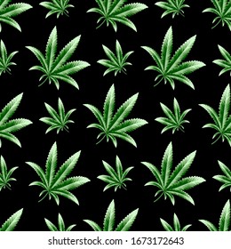 Hemp, marihuana, cannabis sin fisuras. Patrón transparente de alta calidad para impresión. Ilustración vectorial.