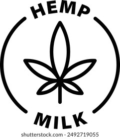 hemp milk black outline icon round rounded circle badge stamp label isolated on transparent background