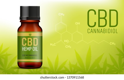 Hemp oil bottle with cannabidiol structural sceletal