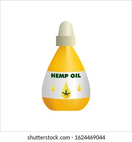 Hemp Oil bottle. Marijuana leaf label. Hemp oil in a bottle. Stock vector illustration on isolated white background.