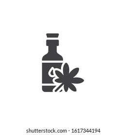 Hemp oil bottle vector icon. filled flat sign for mobile concept and web design. Cannabis oil with marijuana leaf glyph icon. Symbol, logo illustration. Vector graphics