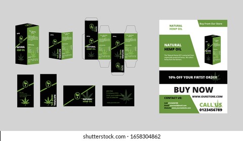 Hemp Oil Branding. There Are 3 Types Of File Including Packaging Cbd Oil Box, Business Card And Flyer.