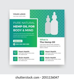 Hemp Oil and CBD Product Social Media Instagram Post or Square Web banner template Design