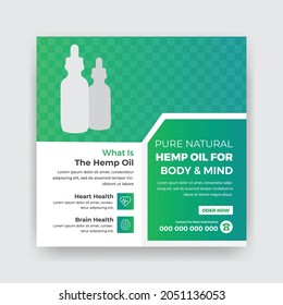 Hemp Oil and CBD Product Social Media Instagram Post or Square Web banner template Design