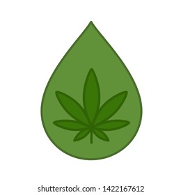 Hemp oil drop with marijuana leaf. CBD oil. Medical cannabis logo design template element. Isolated vector illustration on white background.