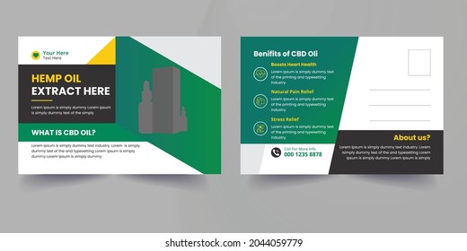 Hemp Oil Extract Here Postcard, cannabis Sativa product sale Post card design Template