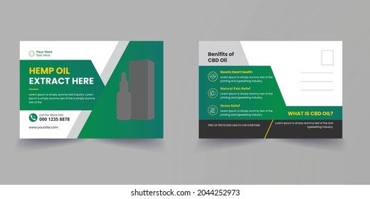 Hemp Oil Extract Here Postcard, cannabis Sativa product sale Post card design Template	
