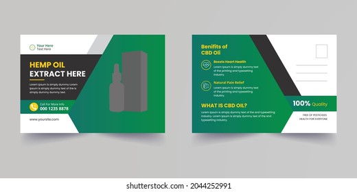Hemp Oil Extract Here Postcard, cannabis Sativa product sale Post card design Template	

