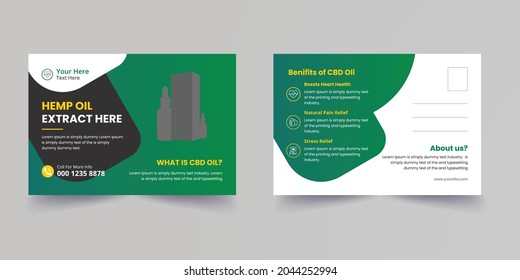 Hemp Oil Extract Here Postcard, cannabis Sativa product sale Post card design Template	
