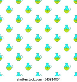 Hemp oil jug pattern. Cartoon illustration of hemp oil jug vector pattern for web