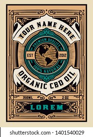 Hemp oil label. Vintage style. Vector layered