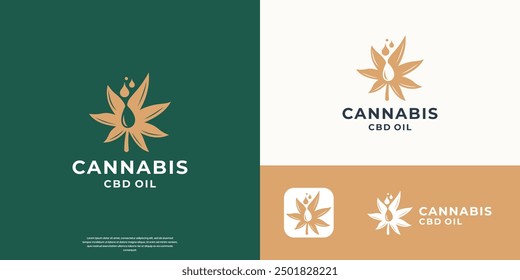 hemp oil logo cannabis leaf with silhouette drop oil design inspiration.