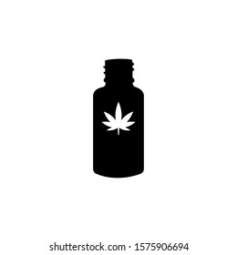 hemp oil logo vector template,  bottle and cannabis leaf combination logo template in simple black