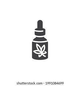 Icono del vector de aceite de Hemp. signo plano relleno para concepto móvil y diseño web. Icono de glifo de botella de aceite de cannabis. Símbolo, ilustración del logotipo. Gráficos vectoriales