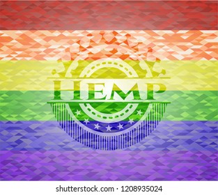 Hemp on mosaic background with the colors of the LGBT flag