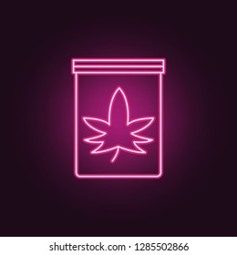hemp in packaging icon. Elements of Crime Investigation in neon style icons. Simple icon for websites, web design, mobile app, info graphics
