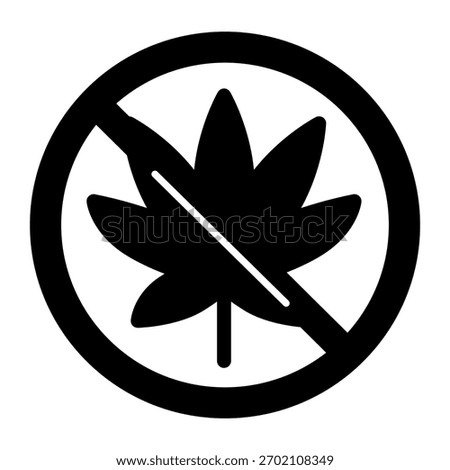 Hemp plant ban solid icon, dangers of smoking concept. Vector graphics. Prohibited item sign on white background, glyph style icon for mobile or web design
