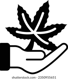 Hemp Plant Care vector icon design, Cannabis and marijuana symbol, thc and cbd sign, recreational herbal drug stock illustration, Hand Holding Hash Leaf concept