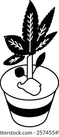 Hemp Plant isometric vector icon,Cannabis and marijuana symbol, cannabinoids sign, healthcare Herb illustration, blackish-gray mixture of the flowers pot concept