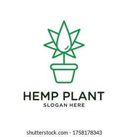 logotipo de planta de cáñamo vector diseño de línea simple moderno color verde fondo blanco