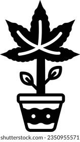 Diseño de ícono vector de la planta de Hemp, símbolo de cannabis y marihuana, signo de thc y cbd, ilustración recreativa de la población de drogas de origen vegetal, mezcla de gris verdoso del concepto de maceta de flores