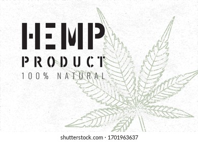 Hanfprodukt 100% Naturreflex Grunge Outline Stil Cannabis oder Marijuana Leaf mit Stift Logo Lettern - Schwarze und Grüne Elemente auf weißem Hintergrund - Vektorillustration Kontrast Grafik Design