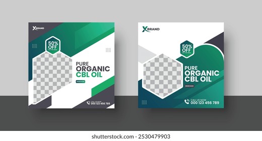 Produto de cânhamo CBL Oil Social Media Post Template ou puro orgânico CBL Oil Square Social media post banner template design