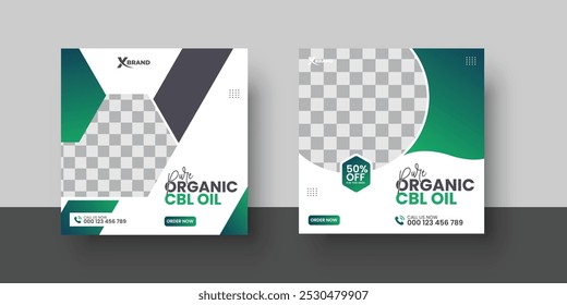 Produto de cânhamo CBL Oil Social Media Post Template ou puro orgânico CBL Oil Square Social media post banner template design