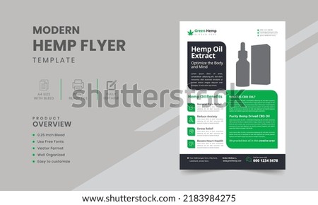 Hemp product flyer template | Hemp product brochure | Cannabis Flyer with green elements | Leaflet presentation, health poster, layout, magazine background in A4.