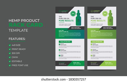 Hemp Product Rack Card Or Dl Flyer Template. Cannabis Sativa Product Sale Rack Card.  Cbd Dl Flyer.