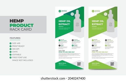 Hemp Product Rack Card Or Dl Flyer Template. Cannabis Sativa Product Sale Rack Card. Cbd Dl Flyer.