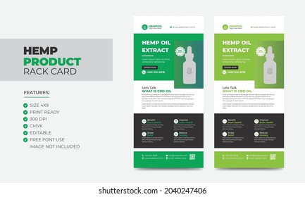 Hemp Product Rack Card Or Dl Flyer Template. Cannabis Sativa Product Sale Rack Card. Cbd Dl Flyer.