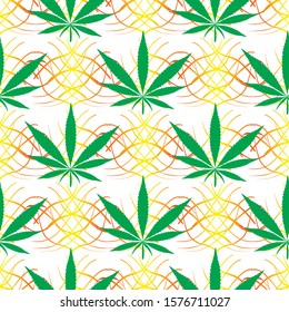 hemp reggae seamless pattern great for wrapping tissue paper leaves on a mesh ornament with a white background