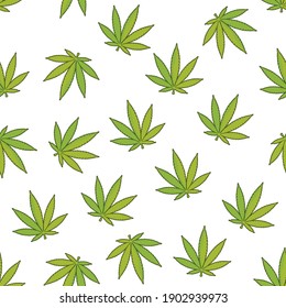Hanf nahtlose Muster Hintergrund mit Marihuana-Blättern, Kräutermedizin und Cannabis-Konzept
