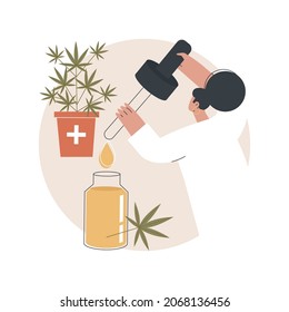 Hemp seed oil abstract concept vector illustration. CBD oil use, cannabis sativa plant pharmacy, fatty acid, human health, pain and inflammation relief, dietary supplement abstract metaphor.