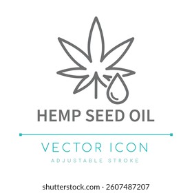 Hemp Seed Oil Food Line Icon, Seed Vegetable Cooking Oil Types Packaging Label, Food Ingredients Logo