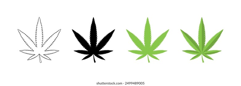 Hemp set icons. Linear, silhouette and flat style. Vector icons.