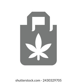 Icono de vector de bolsa de compras de cáñamo. Símbolo de tienda de marihuana o cannabis.
