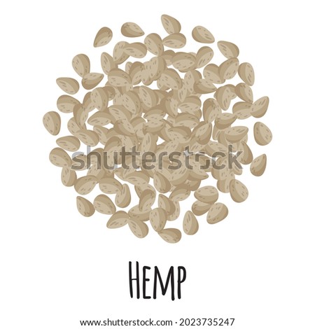 Hemp for template farmer market design, label and packing. Natural energy protein organic super food. Vector cartoon isolated illustration.