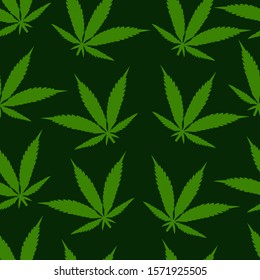 Hemp vector seamless. Green cannabis pattern. Botanic leaves background.