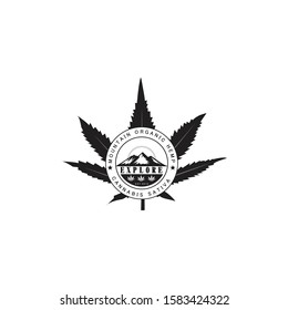 hemp vintage logo vector with leaf and mountain silhouette for your brand identity.