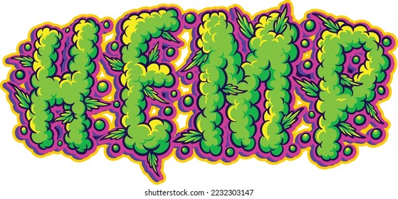 Hemp weed smoke effect lettering word illustration vector illustrations for your work logo, merchandise t-shirt, stickers and label designs, poster, greeting cards advertising business company brands