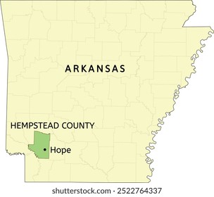 Hempstead County and city of Hope location on Arkansas state map