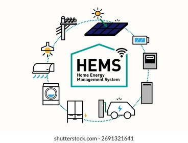 Casa inteligente HEMS | Ilustração e vetor de uma casa com visualização de potência
