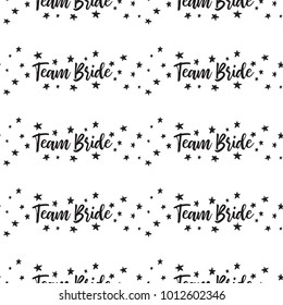 Hen bachelorette party vector seamless pattern with little black stars and team bride and stars. Black card simple star illustration on white background in hand drawn hipster style.