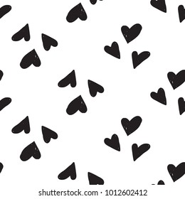 Hen bachelorette party vector seamless pattern with black hearts. Black card simple heart illustration on white background in hand drawn hipster grunge style.